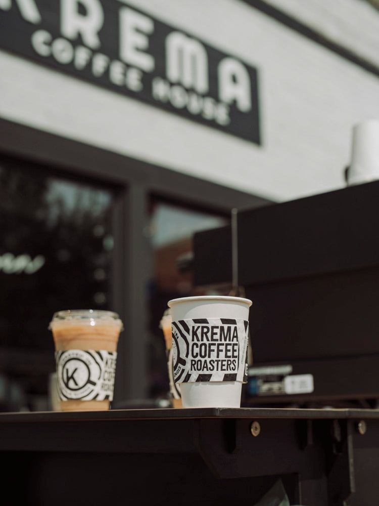 Two iced drinks in Krema cups on the coffee cart