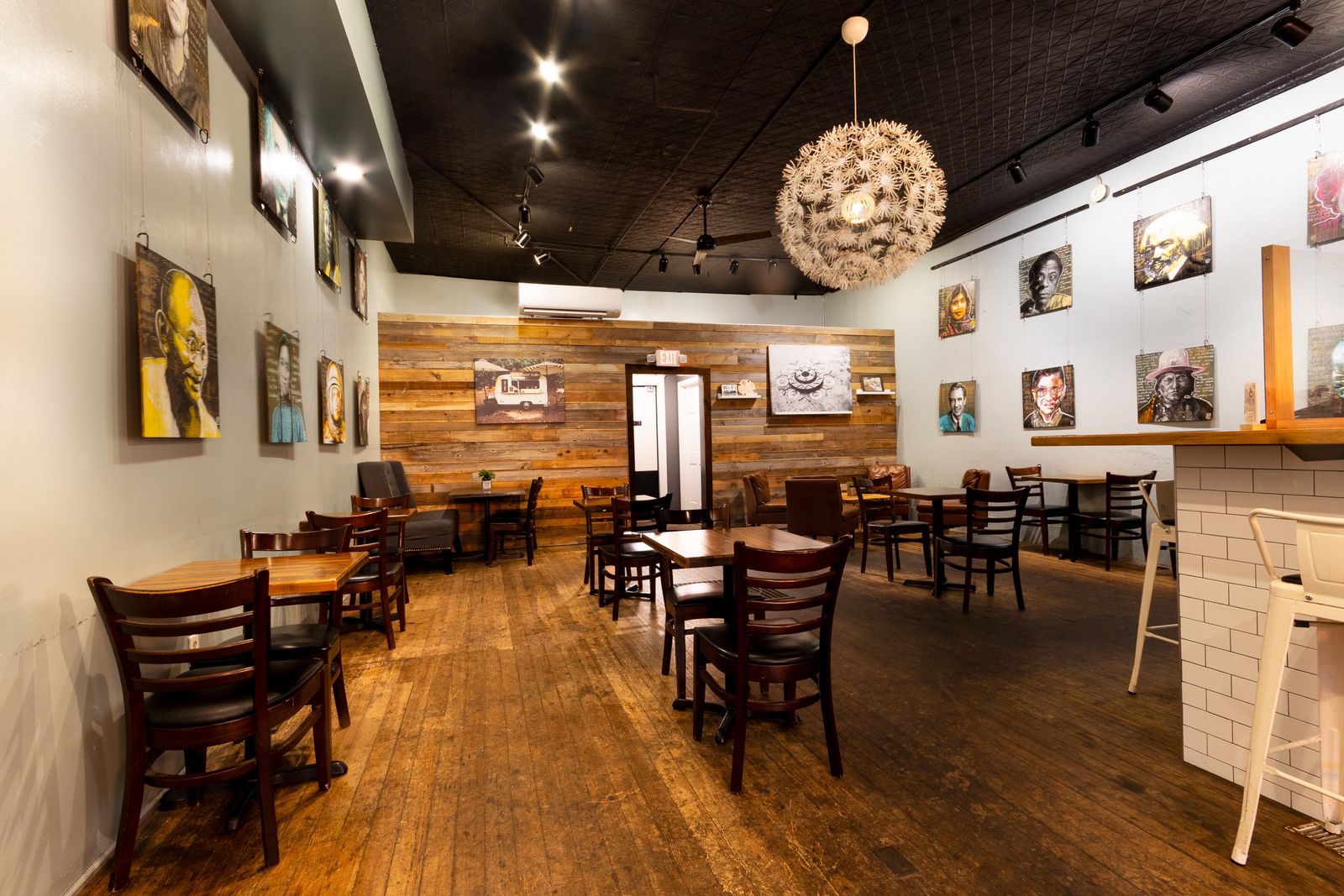 Seating area inside Krema Coffee House in Plainfield